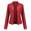 Faux Leather Women Autumn Spring Women's Moto Biker Zipper Jacket Red Black Coat Ytterkläder Brown Xs Purple Navy 231016