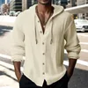 Camisas casuais masculinas homens com capuz cor sólida outono manga longa botões de algodão camisa de linho cardigan casaco vintage praia camisa