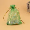 Jewelry Pouches 200pcs/lot Star Moon Pattern Green Organza Bag 7x9cm Packaging Bags Pouch Wedding Party Candy Gift