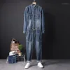 Jeans da uomo Streetwear Blu Tuta da uomo Vintage Cerniera staccabile Tuta da uomo Multi tasche Utensili Pagliaccetto di jeans YT502311261n