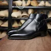 أحذية قصيرة بنية قصيرة للرجال حزام مشبك الأسود