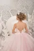 Ivory Blush Flower Girl Dress 2024 Illusion Neck Ballgown Comprimento Total Ruffles Tulle Ombre Criança Infantil Little Kid Pageant Vestido Cocktail Party Aniversário Comunhão