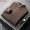 Herrenmischungen LHZSYY Kaschmir-Strickjacke mittleren Alters Stehkragen-Reißverschlussmantel 100 reiner Herbst-Winter-dicker Pullover Herrenjacke 231016