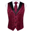 Gilet da uomo Abito da uomo Gilet Cravatta Set Rosso Seta Bussiness Abito per party di matrimonio Cravatta Fazzoletto Gemelli Homme Casual Sleevess262f