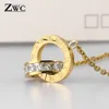 ZWC nouvelle mode de luxe couleur or chiffre romain collier pendentifs pour femmes fête de mariage en acier inoxydable collier bijoux cadeau 1253P