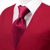 Mäns västar Hi-Tie Red Silk Vest Classic Neck Tie Hanky ​​Cufflinks Brosch Solid Slim Waistcoat Set For Male Suit Wedding Party Designer