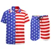 Herrspårar Amerikanska flaggsemester Män sätter USA: s stjärnor och ränder avslappnad skjorta Set Summer Design Shorts Two-Piece Vintage Suit Plus Plus