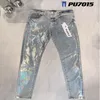 Stretch Design Denim Jeans Biker Fit For Mens Slim Painted Patch Trim Leg Cowboy Pants Male-168 2023