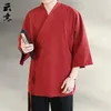 Ropa étnica Hombres Chino Tradicional Estilo Camiseta Lino Suelto Hanfu Tops Camisa Robe Zen Antiguo Retro Tang Blusa Chaquetas