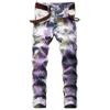 Homens Slim Fit Tie-Dye Jeans Calças Stretchy Skinny Straight Leg Lavado Mens Desgastado Motocycle Denim Hip Hop Stretch Biker Men's 258Z