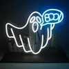 1pc Ghost Neon Light Sign, Halloween White Blue Led Boo Neon Sign Wall Decor, USB Electric Entertainment Lights, Light Up Sign Bedroom Playroom Beer Bar Bar