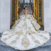 Белое роскошное бальное платье из тюля с длинными рукавами, платья Quinceanera, золотые аппликации, кружевные бусины, Vestido De 15 Anos Sweet 16 Wear