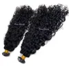 Vmae 100% Cutícula Completa Alinhada Suave Cor Natural Indiana 1B Afro Kinky Curly Cachos Profundo Pré Ligados Queratina Fusão Ponta Plana Extensões de Cabelo Humano Virgem Cru