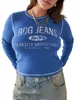 T-shirt da donna Donna Y2K Maglietta a maniche lunghe Fata Grunge Stampa lettera Crop Top E-Girls Estetica Abbigliamento Pullover Streetwear