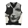 Mäns västar Syuhgfa Autumn Winter Sweater Vest Personlighet Tryck Knit Tank Toppar Löst V-Neck Pullover American Style Streetwear