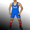 Badiace USA Star Tight Wrestling Singlet Gym Power Weight Lifting Outfit Man Tights One Piece Wrestling Gear can Custom Logo2783