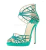 Sandals Bling Women Fashion Peep Toe Suede Leather Rhinetone Platform Gladiator Blue Beige Crystal High Heel Dress