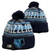 Grizzlies czapka Memphis czapka czapka wełna wełna ciepła sportowy kapelusz koszykówka północnoamerykańska drużyna pasiastka boczna USA college cuffed pom hats mężczyźni kobiety