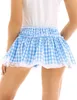 Skirts Unisex Men Women Schoolgirls Cocktail Party Clubwear Sexy Short Skirt with Lace Hem Pleated Gingham A line Mini 231016