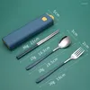 Geschirr Sets 2/3PC Löffel Gabel Stäbchen Besteck Set Tragbare 304 Edelstahl Mittagessen Geschirr mit Box Küche zubehör