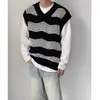 メンズベストストライプのセーターベストメンズウォームファッションレトロニットプルオーバー大韓国韓国のゆるいノースリーブメンズジャンパー服