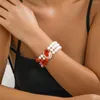 Gargantilha gótico branco vermelho misto pérola contas colar pulseiras brinco conjunto para mulheres jóias de festa de noivado de casamento