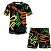 Men's Tracksuits Summer Sportswear Suit Abstract Pattern Snake 3D Printer Short-sleeved Casual Slim T-shirt Shorts Sports
