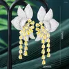 Dangle Oorbellen GODKI Trendy Veelkleurige Bloem Lang Voor Vrouwen Bruiloft Elegant Grote Statement Party Dubai Bruids In Sieraden 2023