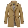 Herrjackor Autumn Winter Men Lapel Trench Coat Lång ärm Singel Breasted Casual Jacket Mid-Length Pockets Manlig vindbrytare