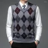 Gilet da uomo Brand Fashion Argyle Pullover Maglione con diamanti Scollo a V Gilet in maglia da uomo in lana senza maniche Autunno Abbigliamento casual