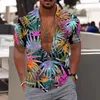 Erkekler Sıradan Gömlekler Floral Gömlek Erkekler Hawaiian 3D Yaprak Grafik Giysileri Büyük Boy Kısa Kollu Üst Deniz Kıyısı Giyim Sokak Bluz