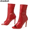 Nouveau carré tête Chelsea bottes poisson bouche bout ouvert mode talon mince en cuir verni rouge classique rue nu 230922