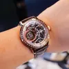 Armbandsur oblvlo topp-end män rose guld mekaniska klockor äkta läder diamant bezel skelett ratten tourbillon manual-wind watch