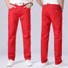Calças de brim masculinas 2021 primavera outono vermelho estilo clássico em linha reta elasticidade algodão denim calças masculinas marca branca 8090238l