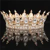 Yuvarlak kristal taç diadem kraliçe başlık metal altın renkler tiaras ve taçlar balo pageant düğün saç takı aksesuarları w01042367