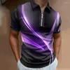 Polos masculinos 2023 verão casual listra 3d impresso camisa polo trabalho manga curta harajuku moda