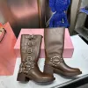 Designer Boots Woman Buckle Boot Knight Ankle Booties Leather Brown Shoe Roman Cowboy Martin Shoes Motorcykel Western Trainer Storlek 35-40