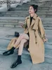 レディースジャケットレディースウィンドブレイカー秋冬、新しい人気のミディアムロング韓国ファッション女性トレンチコートルーズオーバーニーブリティッシュスタイルの衣類l231016
