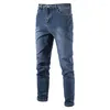 Jeans pour hommes coton extensible bleu hommes décontracté couleur unie taille moyenne hommes denim pantalon automne haute qualité fermeture éclair jean pour