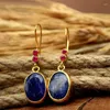 Dangle Earrings Trendy Vintage Oval Navy Blue Stone Drop For Women Red Rhinestone Gold Color Metal Hanging Earring Accessories Jewelry