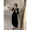 Vêtements ethniques Rétro Style chinois Sens avancé Amélioré Cheongsam Robe en velours noir Été Jupe à manches courtes Femme