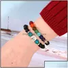 Braccialetti con fili di perline Gioielli fatti a mano 8 mm 7 chakra Bracciale con perline di pietra lavica naturale per uomo Testa di Buddha Albero della vita Gufo Eleph Dh1W6