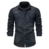 Camicie casual da uomo Tendenza Large Size 5XL Denim Uomo Tinta unita Maniche lunghe Primavera e Autunno Monopetto Maschile Top