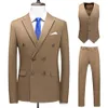 3ピースウェディングスーツの男性服ファッションダブル胸肉ソリッドフィットビジネスフォーマルウェアカジュアルタキシードドレスプラスサイズ6XL ME264X