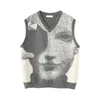 Mäns västar Syuhgfa Autumn Winter Sweater Vest Personlighet Tryck Knit Tank Toppar Löst V-Neck Pullover American Style Streetwear