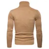 Chandails pour hommes confortables mode vacances pull en tricot haut cardigan col roulé à manches longues légèrement extensible couleur unie