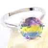 6 PCS Lot Nieuwe Ronde Regenboog Bi-gekleurde Toermalijn Zirkoon Edelstenen 925 Sterling Verzilverde Vrouwen Trouwring Sieraden VS Maat 789 #275v