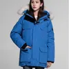 Womens Parkas Canadian Down Kurtka puffer kurtka zimowa środkowa długość meryt-kolan z kapturem gęsta ciepłe koziołki płaszcze wiatroodporne odzież przyczynową odzież przyczynową