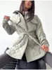 Women's Down Parkas vinter vadderad jacka Fashion Warm Loose Coats Lapel SingleBreasted Outwear Ladies Elegant Quilted Jackets Belt 231013
