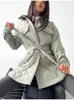 Piumino da donna Parka invernale imbottito Moda caldo sciolto cappotti casual Risvolto monopetto Capispalla da donna Elegante trapuntato Giubbotti Cintura 231013